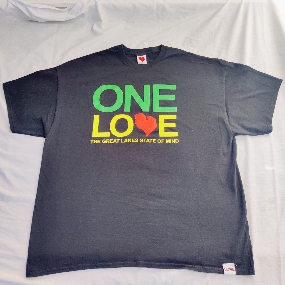 One Love, Great Lakes Men's Tee T-shirt Size 2XL XXL Rasta Black Cotton Michigan - Picture 2 of 12